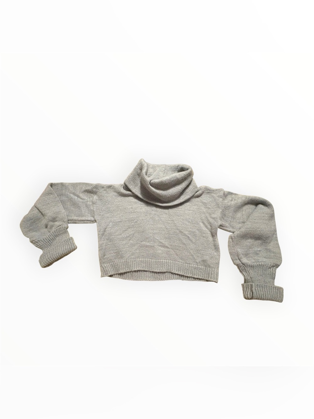 PrettyLittleThing Grey Cowl Neck Cropped Sweater Balloon Sleeve Size M